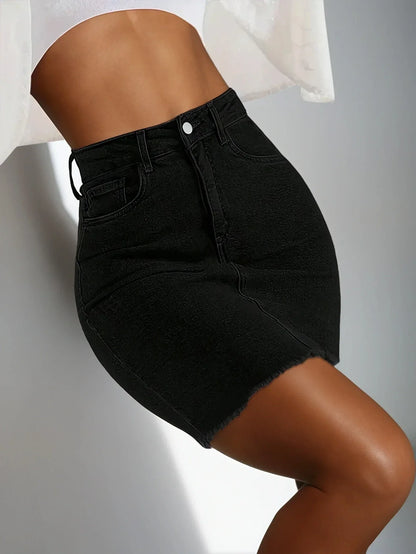 Jupe courte en jean noir taille haute femme, tendance 974 Réunion
